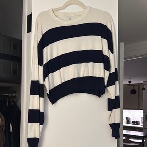 Garage Black and White Striped Crew Neck Sweater